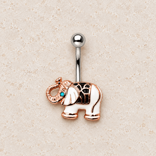 Rose Gold Plated White Elephant Navel Ring - Skin Metals