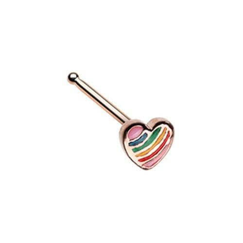 Rose Gold Power of Love Rainbow Heart Nose Stud Ring Nose Ring Impulse Piercings Default Title