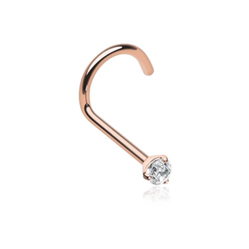 Rose Gold Prong Set Gem Top Steel Nose Screw Ring Nose Ring Impulse Piercings 20 GA (0.8mm) 3/32" (2mm)