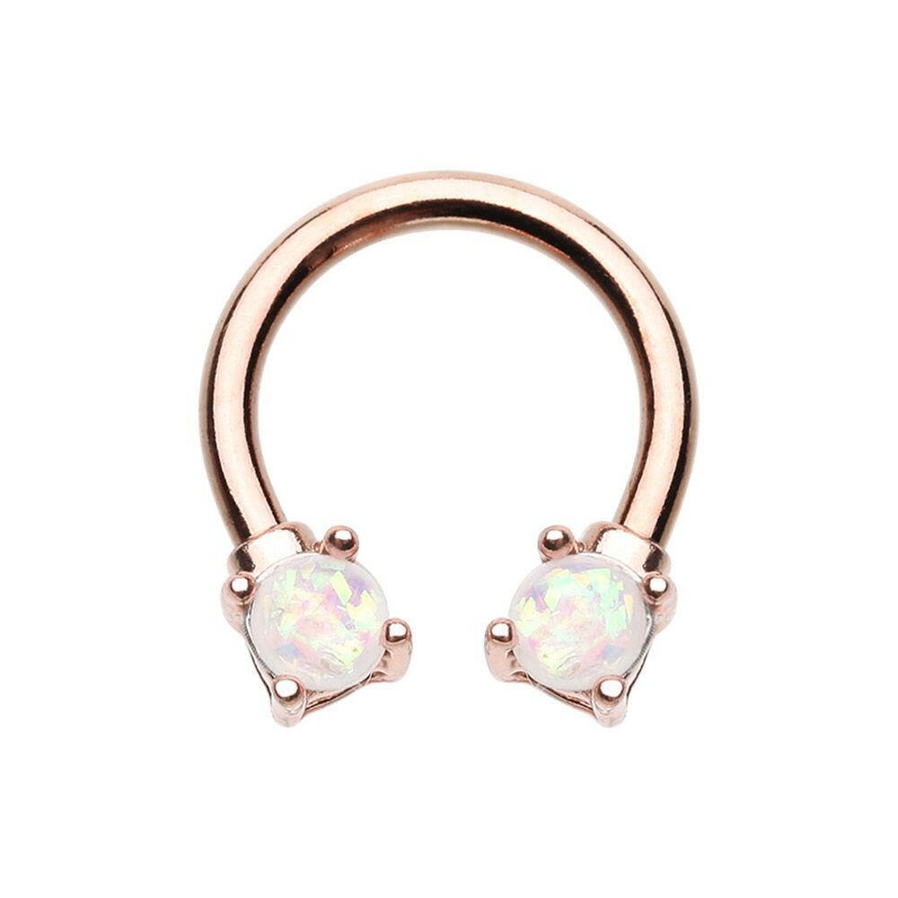 Rose Gold Prong Set Opal Glitter Horseshoe Circular Barbell Circular Barbell Impulse Piercings 16 GA (1.2mm)