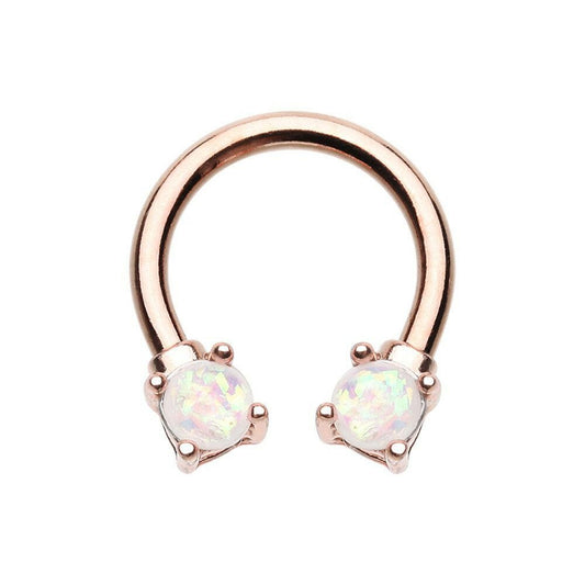 Rose Gold Prong Set Opal Glitter Horseshoe Circular Barbell Circular Barbell Impulse Piercings 16 GA (1.2mm)