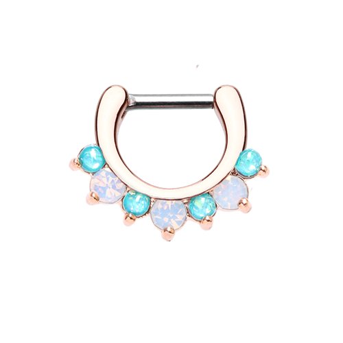 Rose Gold Prong White Opal Gem Precia Septum Clicker Septum Ring Impulse Piercings 16 GA (1.2mm) 1/4" (6mm)