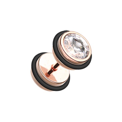 Rose Gold PVD Gem Top Fake Plug with O-Rings Fake Plug Impulse Piercings 18 gauge (1mm) Clear