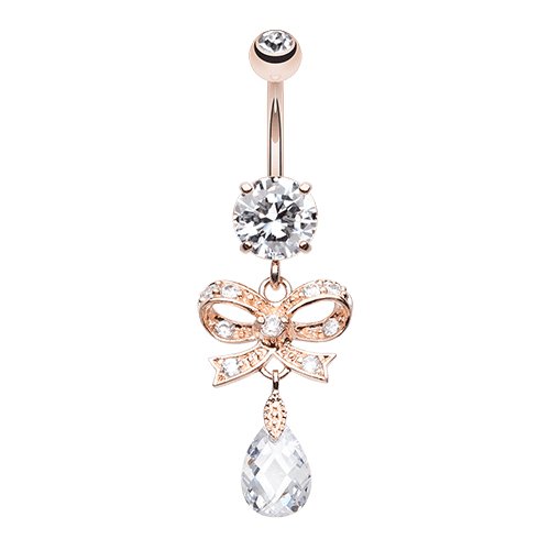 Rose Gold Romantic Gem Bow-Tie Cubic Zirconia Belly Button Ring Navel Ring Impulse Piercings