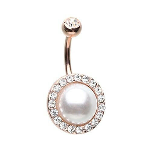 Rose Gold Royal Supreme Jewelled Pearl Belly Button Ring Navel Ring Impulse Piercings