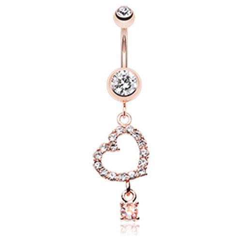 Rose Gold Shimmering Heart Gem Belly Button Ring Navel Ring Impulse Piercings