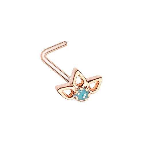 Rose Gold Sparkling Ornate Lotus L-Shape Nose Ring Nose Ring Impulse Piercings