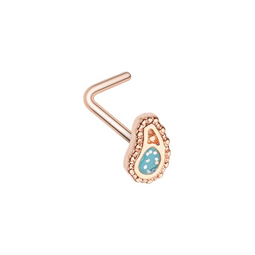 Rose Gold Sparkling Ornate Paisley L-Shape Nose Ring Nose Ring Impulse Piercings