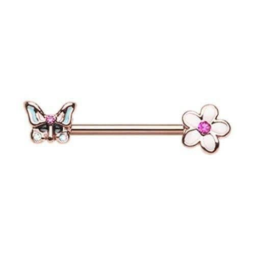 Rose Gold Spring Butterfly Flower Nipple Barbell Ring Nipple Ring Impulse Piercings