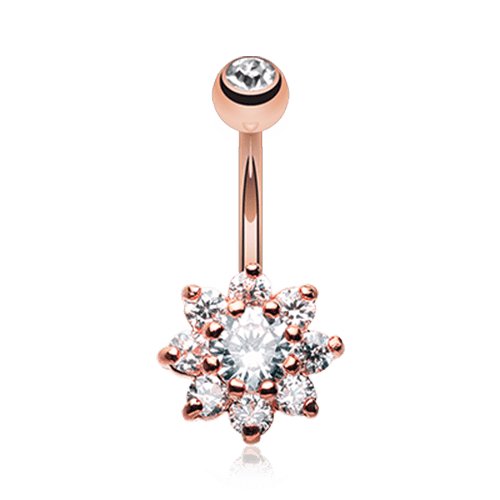 Rose Gold Spring Flower Cubic Zirconia Belly Button Ring Navel Ring Impulse Piercings