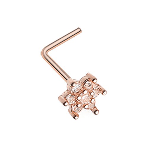 Rose Gold Spring Flower Sparkle Prong Set L-Shaped Nose Ring Nose Ring Impulse Piercings