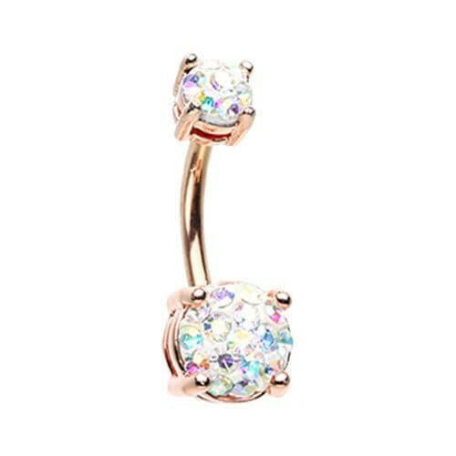 Rose Gold Sprinkle Dot Multi Gem Prong Set Belly Button Ring Navel Ring Impulse Piercings