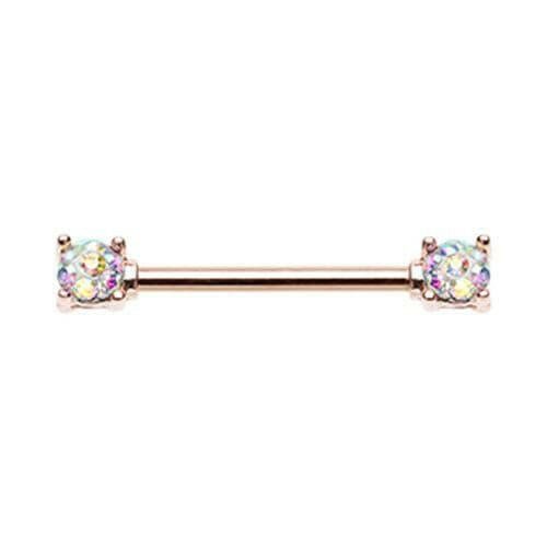 Rose Gold Sprinkle Dot Multi Gem Prong Set Nipple Barbell Ring Nipple Ring Impulse Piercings