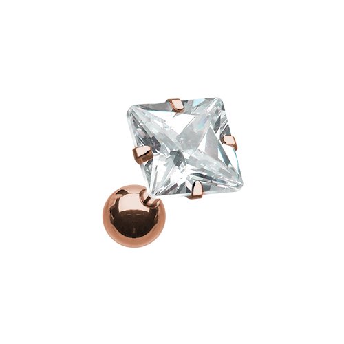 Rose Gold Square Gem Crystal Cartilage Tragus Earring Cartilage Earring Impulse Piercings 5/32" (4mm)