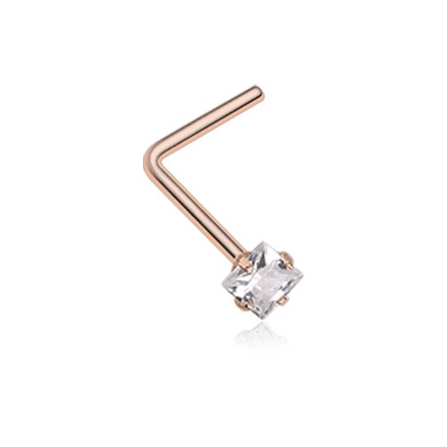 Rose Gold Square Prong Set Gem Top L-Shaped Nose Ring Nose Ring Impulse Piercings