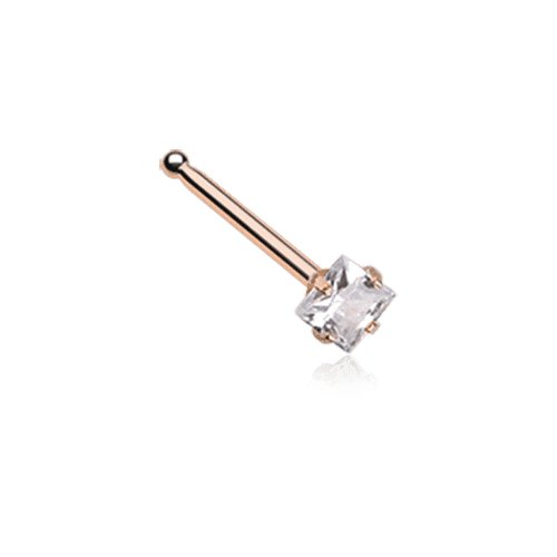 Rose Gold Square Prong Set Gem Top Nose Stud Ring Nose Ring Impulse Piercings