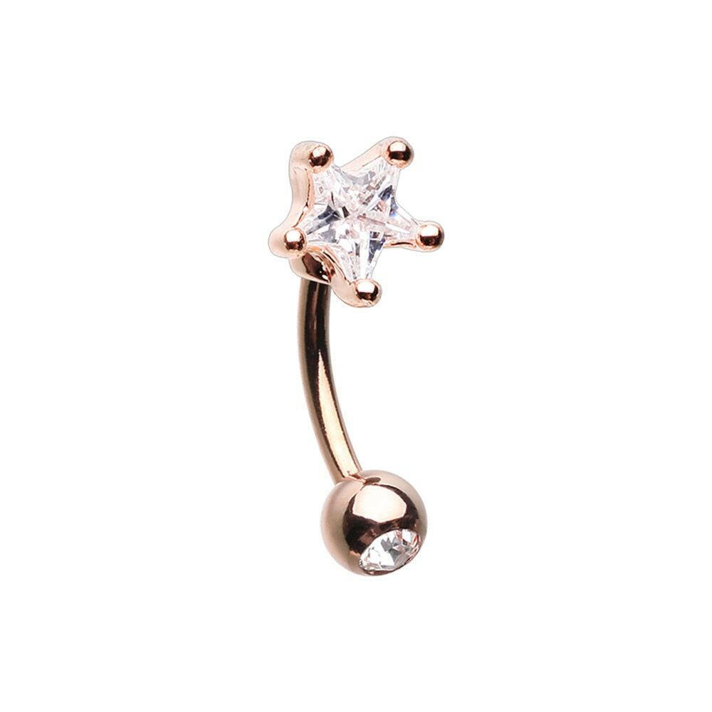 Rose Gold Star Gem Prong Curved Barbell Eyebrow Ring Curved Barbell Impulse Piercings