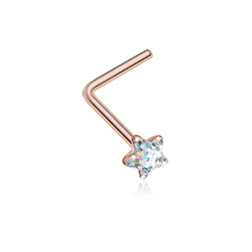 Rose Gold Star Glitter Sparkle L-Shaped Nose Ring Nose Ring Impulse Piercings