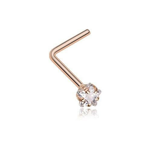 Rose Gold Star Prong Set Gem Top L-Shaped Nose Ring Nose Ring Impulse Piercings