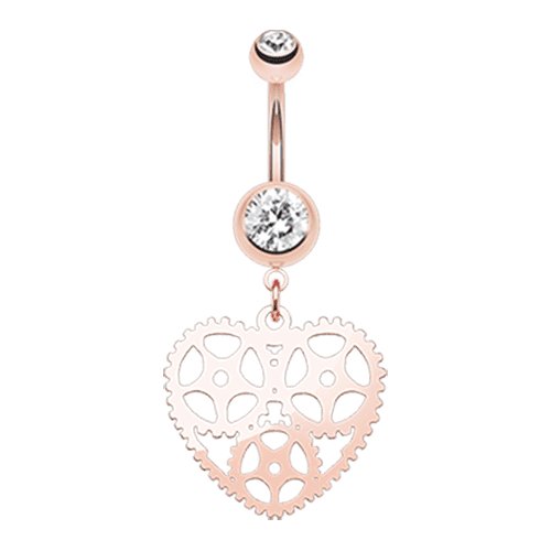 Rose Gold Steampunk Hollow Heart Belly Button Ring Navel Ring Impulse Piercings