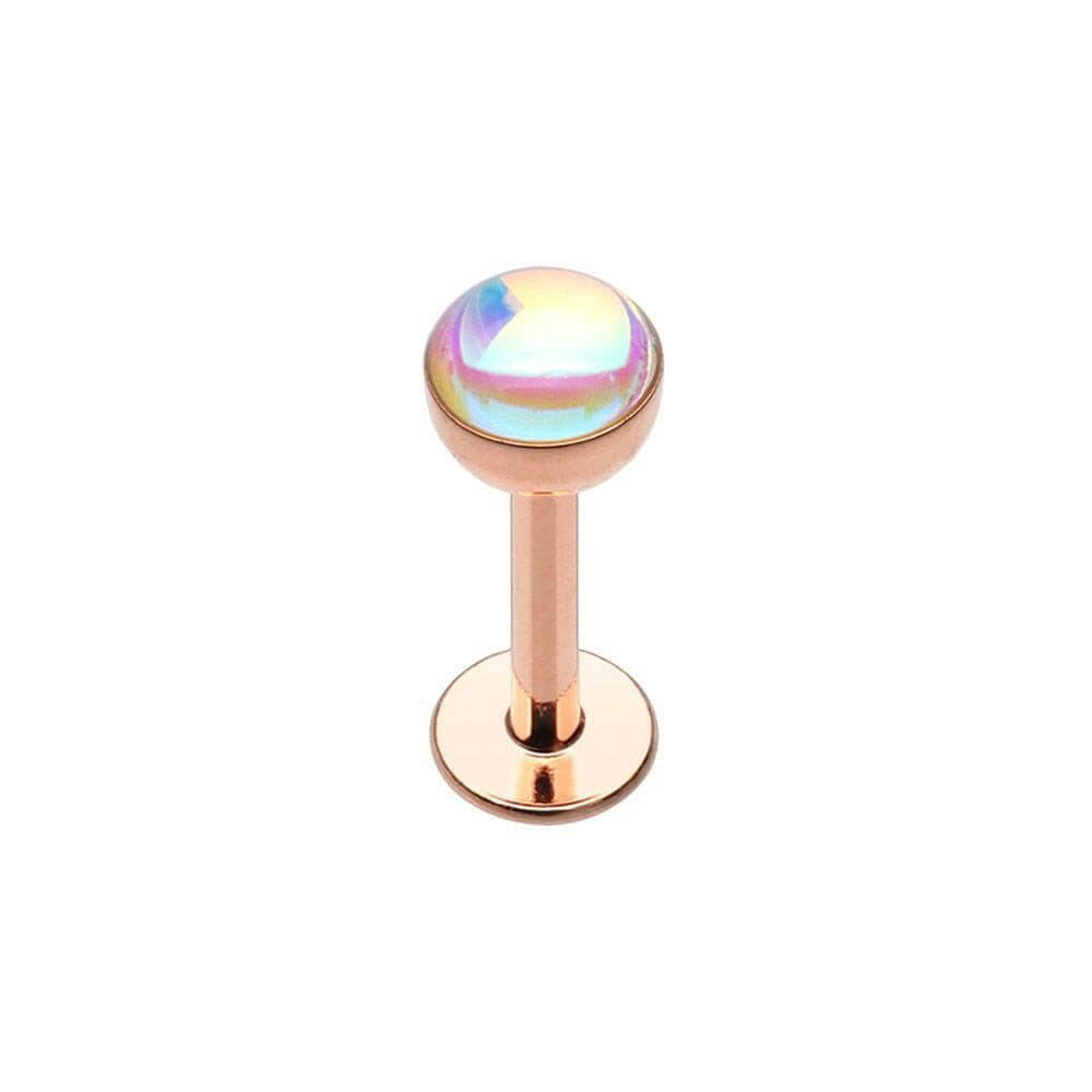 Rose Gold Synthetic Moonstone Dome Steel Labret Labret Impulse Piercings 16 GA (1.2mm) 5/16" (8mm)