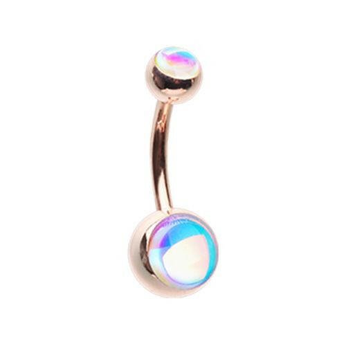 Rose Gold Synthetic Moonstone Double Ball Inlay Steel Belly Button Ring Navel Ring Impulse Piercings