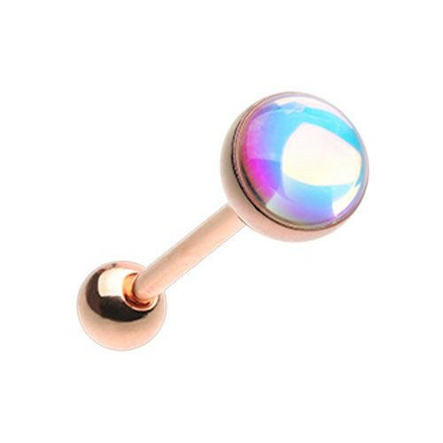 Rose Gold Synthetic Moonstone Illumilating Barbell Tongue Ring Barbell Impulse Piercings