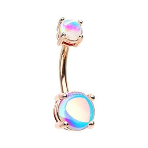 Rose Gold Synthetic Moonstone illuminating Prong Set Belly Button Ring Navel Ring Impulse Piercings