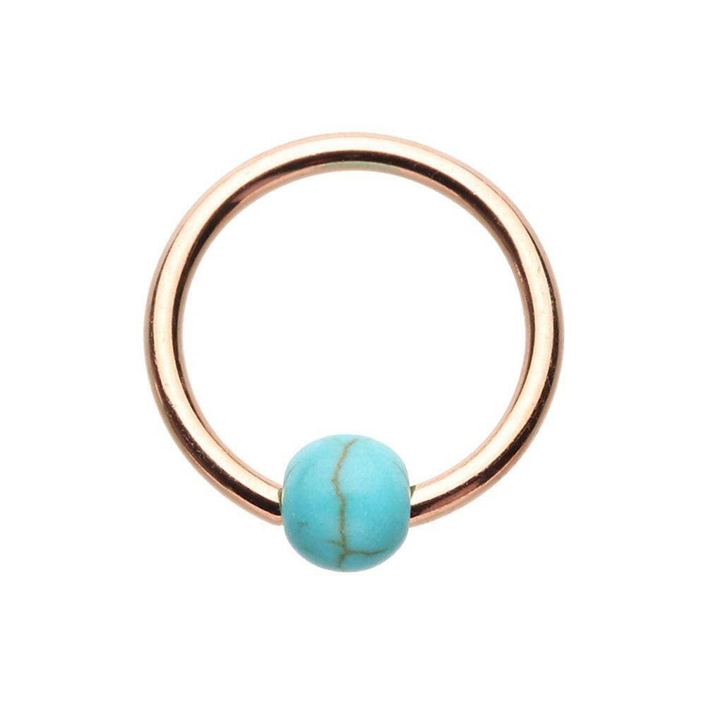 Rose Gold Synthetic Turquoise Bead Captive Ring Captive Bead Impulse Piercings 5/16" (8mm)