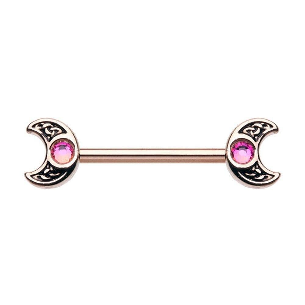 Rose Gold Treasure Celtic Moon Nipple Barbell Ring Nipple Ring Impulse Piercings