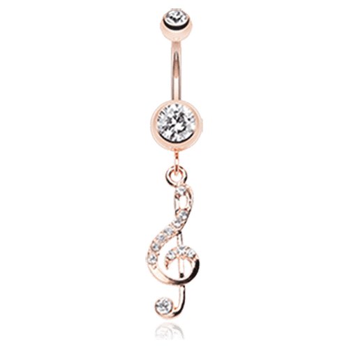 Rose Gold Treble Clef Sparkle Belly Button Ring Navel Ring Impulse Piercings