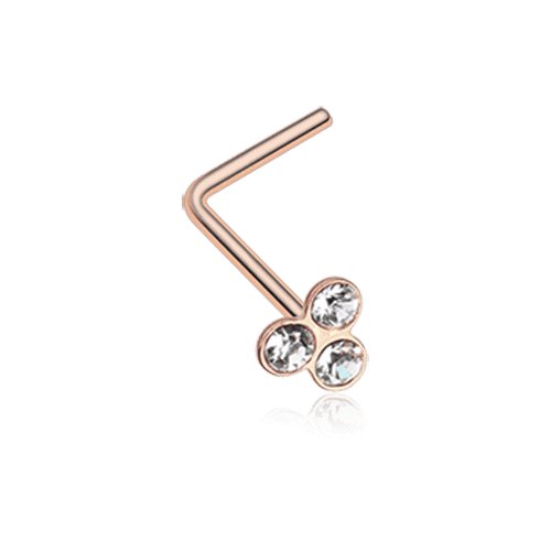 Rose Gold Trinity Gem Top L-Shaped Nose Ring Nose Ring Impulse Piercings