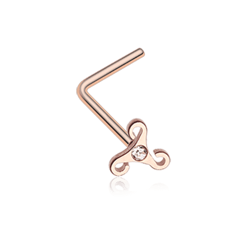 Rose Gold Trinity Icon Sparkle L-Shaped Nose Ring Nose Ring Impulse Piercings