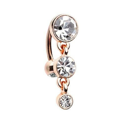 Rose Gold Triple Crystalline Reverse Belly Button Ring Navel Ring Impulse Piercings