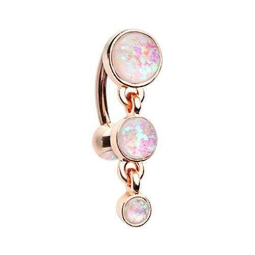 Rose Gold Triple Glitter Opal Reverse Belly Button Ring Navel Ring Impulse Piercings