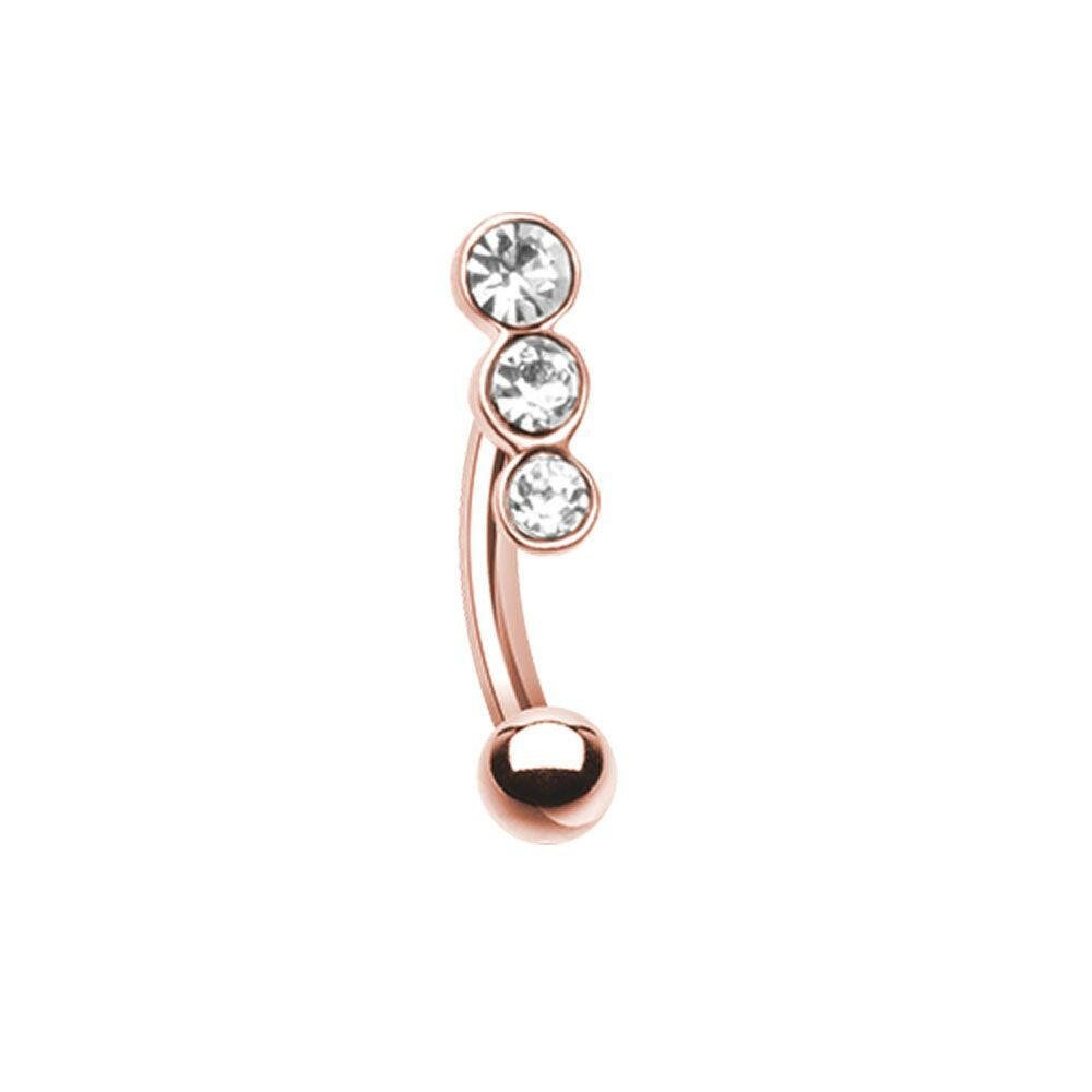 Rose Gold Triple Linear Gem Curved Barbell Eyebrow Ring Curved Barbell Impulse Piercings