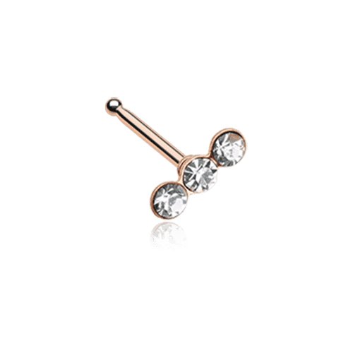 Rose Gold Triple Linear Gem Nose Stud Ring Nose Ring Impulse Piercings