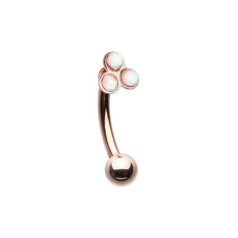 Rose Gold Triple Opal Cluster Curved Barbell Eyebrow Ring Curved Barbell Impulse Piercings