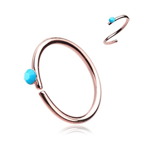 Rose Gold Turquoise Bead Top Bendable Steel Nose Hoop Nose Ring Impulse Piercings 20 GA (0.8mm) 5/16" (8mm) 3/32" (2mm)