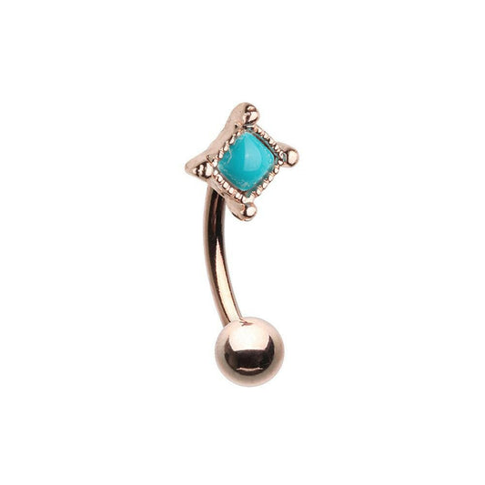 Rose Gold Turquoise Bohemian Curved Barbell Eyebrow Ring Curved Barbell Impulse Piercings