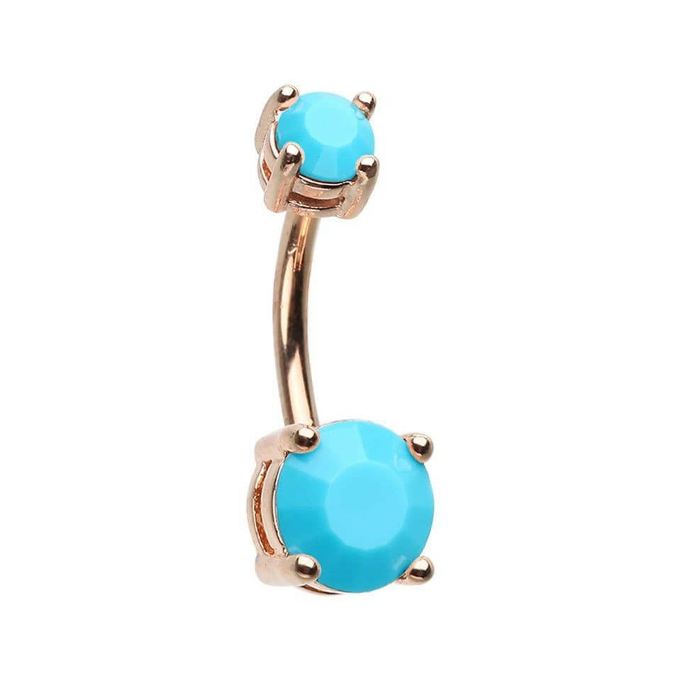 Rose Gold Turquoise Brilliant Gem Prong Set Belly Button Ring Navel Ring Impulse Piercings