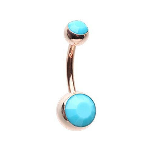 Rose Gold Turquoise Double Ball Inlay Belly Button Ring Navel Ring Impulse Piercings