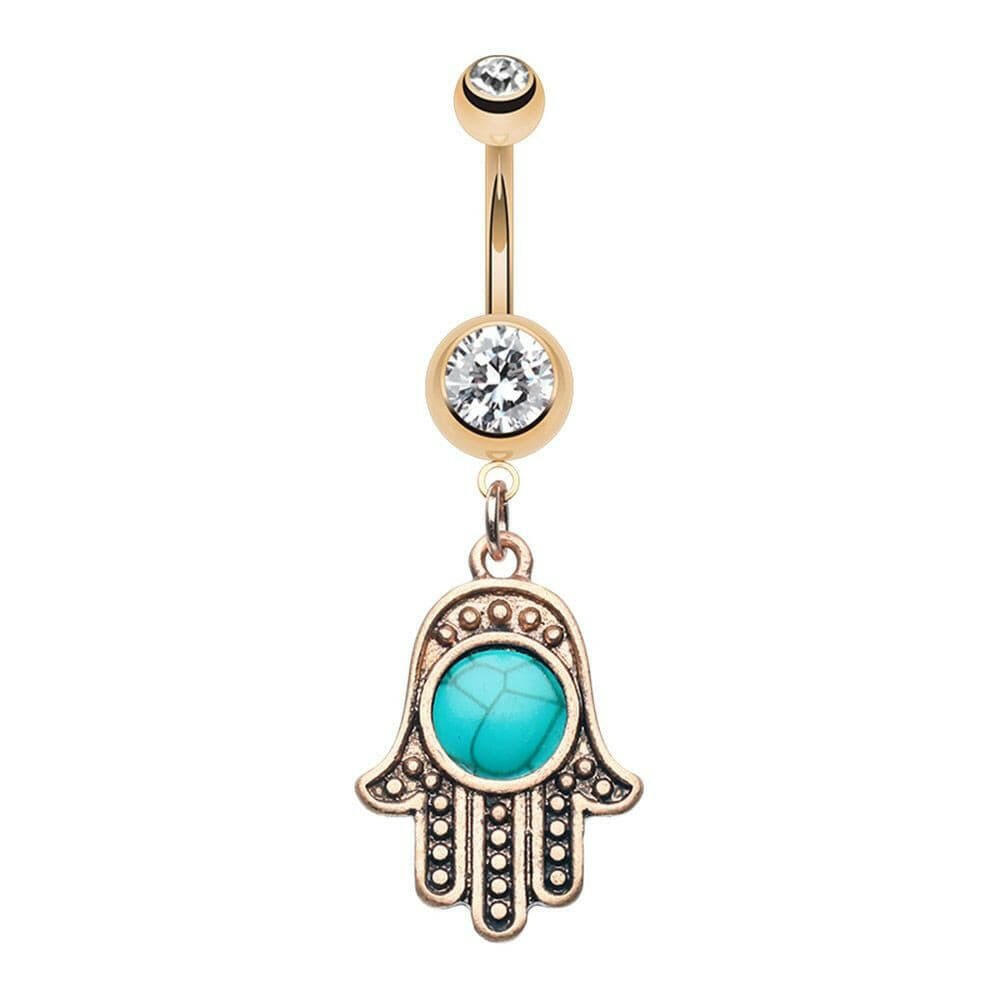 Rose Gold Turquoise Hamsa Belly Button Ring Navel Ring Impulse Piercings