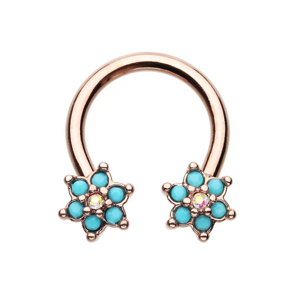 Rose Gold Turquoise Spring Flower Sparkle Horseshoe Circular Barbell Circular Barbell Impulse Piercings 16 GA (1.2mm)