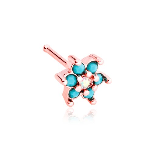 Rose Gold Turquoise Spring Flower Sparkle Prong Set Nose Stud Ring Nose Ring Impulse Piercings