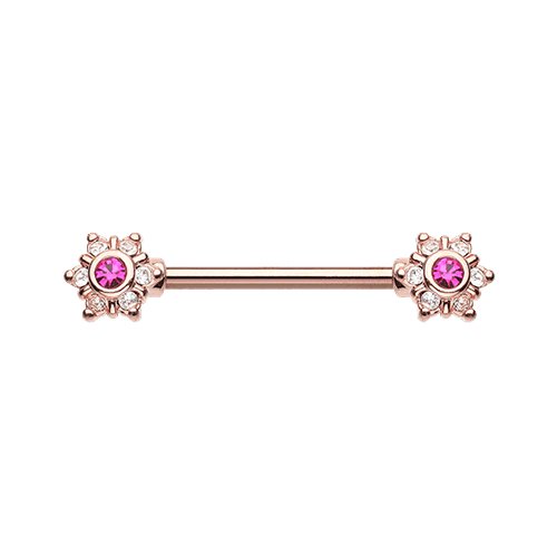 Rose Gold Twinkle Starburst CZ Ornate Nipple Barbell Ring Nipple Ring Impulse Piercings