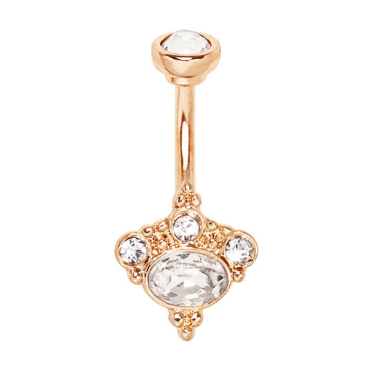 Rose Gold Victorian Navel Ring 14G Clear CZ