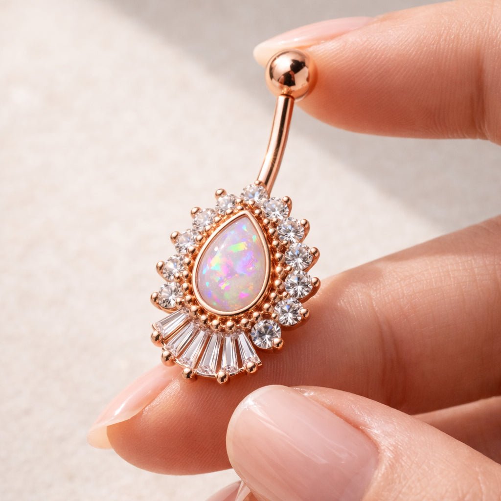 Rose Gold Victorian-Style Teardrop Navel Ring Navel Ring Skin Metals