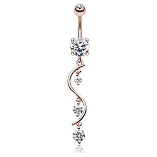 Rose Gold Vine Swirl Sparkle Cubic Zirconia Belly Button Ring Navel Ring Impulse Piercings