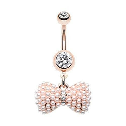 Rose Gold Vintage Pearl Bow Tie Belly Button Ring Navel Ring Impulse Piercings